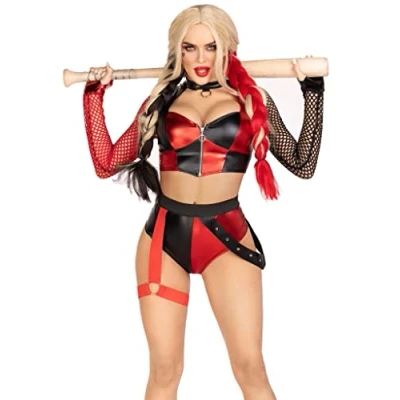 Afbeelding van Leg Avenue 2 PC Crime Spree Sweetie, includes zip up crop top with gloved net sleeves and bottoms attached garter