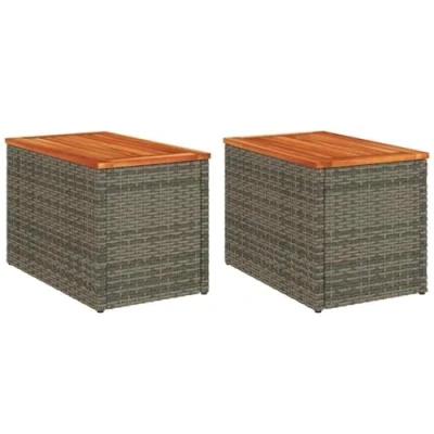 Afbeelding van Tuinbijzettafels 2 st 55x34x37 cm poly rattan en hout grijs