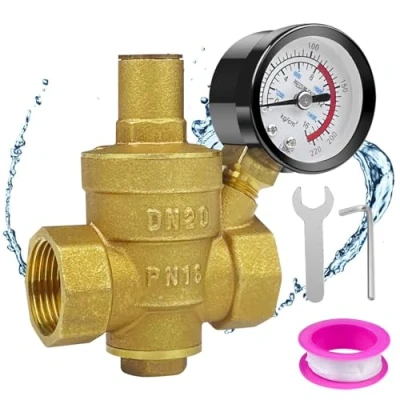Afbeelding van Lectorias DN20 Drukregelaar water, overdrukventiel waterdrukregelaar met manometer, drukreductieventiel, messing drukregelaar, waterregeling drukregelventiel, waterdrukregelventiel