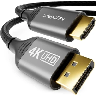 Afbeelding van deleyCON 3,0m 4K DisplayPort 1.2 naar HDMI 2.0 Kabel met Aluminium Connector 4K@60Hz DP Aansluitkabel Compatibel AMD NVIDIA PC Computer Monitor Projector Beamer