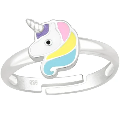 Afbeelding van JoyS Zilveren eenhoorn ring unicorn pastel verstelbaar voor kinderen