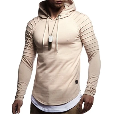 Afbeelding van Leif Nelson LN8155 Herentrui met capuchon, slim fit, katoenaandeel, moderne witte hoodie sweatshirt trui lange mouwen, zwart pullover shirt beige, S
