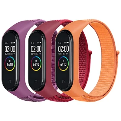 Afbeelding van Wandeful Armband voor Xiaomi Mi band 6/6 NFC armband, 5 4/Mi 3 stuks nylon geweven vervanging paars/oranje/rood, modern