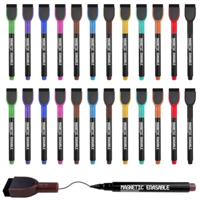 Afbeelding van Chiluxendo 24 stuks whiteboard markers, uitwisbaar, magnetische marker, uitwisbare vloeibare krijtmarker, marker voor school, kantoor en thuis (12 kleuren)