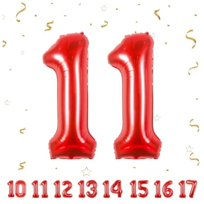 Afbeelding van 11e verjaardag decoratie cijfers ballon 11 jaar folieballon rood voor mannen vrouwen nummer vliegt met helium verjaardagsfeest 40&quot; 101cm