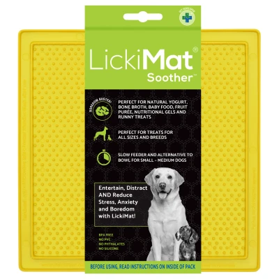 Afbeelding van Lickimat Soother Original Slowfeeder Voermat Hondenvoerbak 20x20 cm Geel