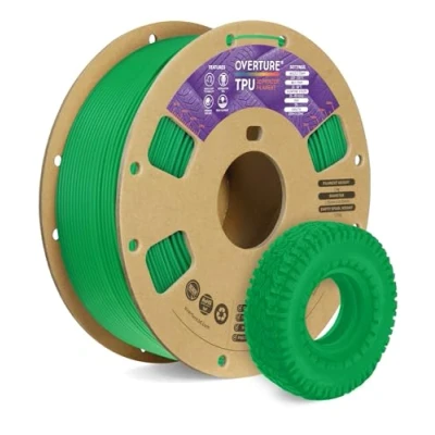 Afbeelding van OVERTURE TPU Filament 1.75mm Flexible Roll, 95A Soft 3D Printer Filament, 1kg Spool (2.2 lbs), Dimensional Accuracy +/ 0.02 mm(Green)