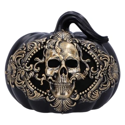 Afbeelding van Nemesis Now Barokke oogst pompoen schedel 16,7 cm, hars, zwarte en gouden ornament, Halloween decor, barok ontwerp, herbruikbare pompoen, gegoten in de fijnste vakkundig