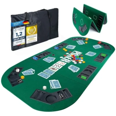 Afbeelding van XXL Poker Tafelsteun 160 x 80 cm Opvouwbare Pokersteun; Accessoires Mat met hoge kwaliteit vilt; 8 drankhouders; mobiel &amp; opvouwbaar