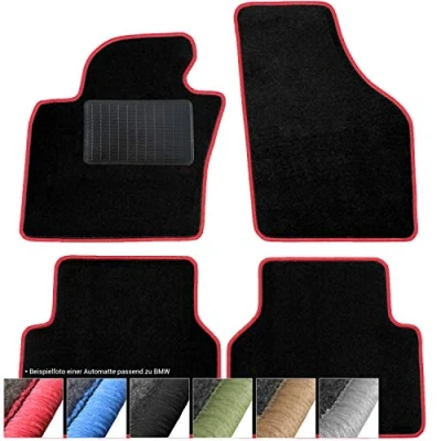 Afbeelding van moto MOLTICO Vloermatten auto velours autotapijten zwart automatten set 4 delig geschikt voor Mini One Cooper 2001 2006 (rood siernaden)