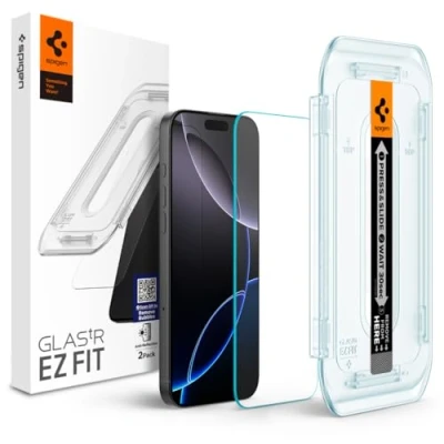 Afbeelding van Spigen Glas.tR EZ Fit Antireflectie Screenprotector compatibel met iPhone 16 Pro Max, 2 stuks, sjabloon voor installatie, Case friendly, 9H Gehard Glas