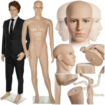 Afbeelding van tectake® Mannelijke Etalagepop, Heren Paspop, Model, Mannequin, Kledingpop, Draai en kantelbaar Hoofd, Beweeglijke Armen, Met Glazen Plaat Pin, Levensechte Verhoudingen