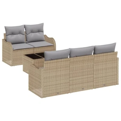 Afbeelding van vidaXL 6 delig Tuin Sofa Set met Kussens Beige Poly Rattan