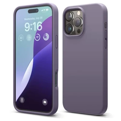 Afbeelding van elago Compatibel met iPhone 16 Pro Max Hoesje, Premium Liquid Silicone Volledige Beschermende Cover, Schokbestendig, Slank Telefoonhoesje, Krasbestendige Zachte Microvezel (Diep Lavendel)