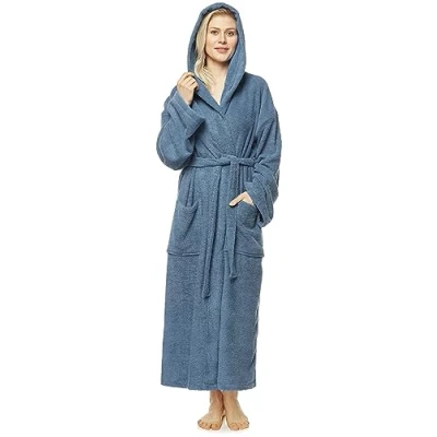 Afbeelding van Astra Damesbadjas met capuchon, 100% Katoenen, Dames Maat: M lang, Unisex S Grijsblauw