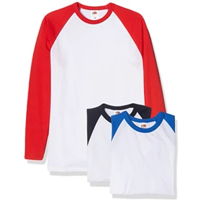 Afbeelding van FRUIT van DE LOOM Heren Baseball Klassiek T shirt met lange mouwen (Pack 3)