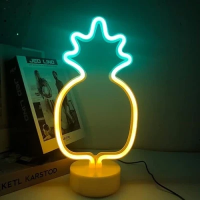 Afbeelding van NIWWIN neonlichtbord LED Muur Tafel Decor Nachtlampje USB/Werkt op Batterijen Nieuwigheid Neon voor Kerst Verjaardagscadeau Party Kids Woonkamer Bruiloft Kindercadeau (Ananas)