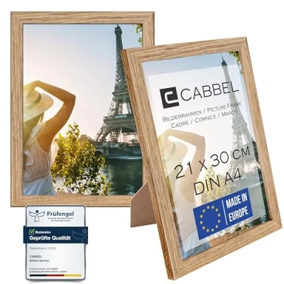 Afbeelding van CABBEL Verpakking van 2 stuks Fotolijst DIN A4 21x30 cm, MDF houten lijst in berken, met onbreekbaar plexiglas, modern
