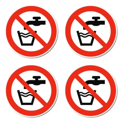 Afbeelding van Geen drinkwater, verbodsteken: P005 DIN EN ISO 7010 / ASR A1.3 stickers: Ø 10 cm, 4 stuks