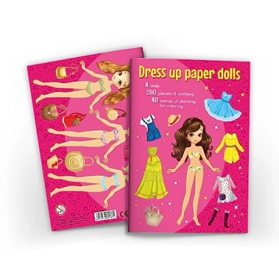 Afbeelding van Aankleedpoppen om uit te knippen aankleedpop van papier papieren popen speelboek (4 poppen) met kledingstukken aan trekken