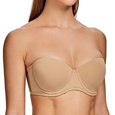 Afbeelding van MELENECA Dames Comfort Beugel Ongewatteerde Grote Borsten Strapless bh Amandel 70F