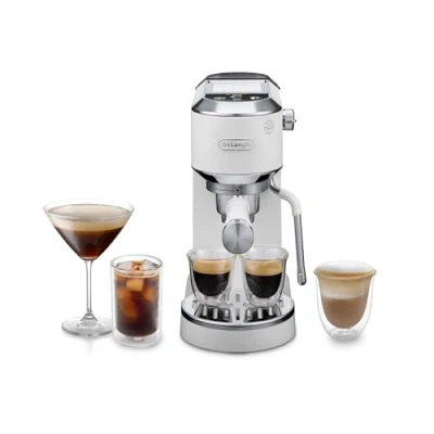 Afbeelding van De&#039;Longhi Dedica Duo EC890.WI Handmatig koffiezetapparaat voor espresso, cappuccino en cold brew, barista, uitgerust met stoommondstuk My LatteArt, touch display, breedte 15 cm, afneembare tank