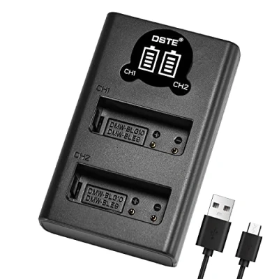 Afbeelding van DSTE DMW BLE9 batterij USB dubbele snellader met LCD scherm compatibel voor Panasonic Lumix DC LX100 II, DMC GF6, GM1KEB, BLE9PP, BLG10, BLH7, BLH7PP, BLH7E, BLH7GK