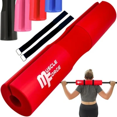 Afbeelding van MuscleForge Halskussen met 2 riemen, halterkussen voor het beschermen van nek en heup squats heupstuwkracht in fitnesstraining rood, squat heupduw