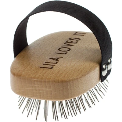 Afbeelding van Langhaarborstel voor honden, met afgeronde metalen tanden, veganistisch, beukenhout uit duurzame bosbouw, Made in Germany, borstel Langharig van Lilla Loves IT