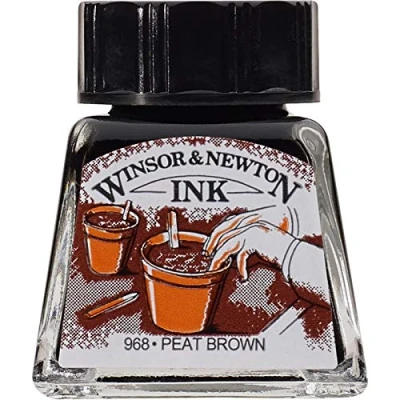 Afbeelding van Winsor &amp; Newton 1005469 Drawink Ink tekeninkt voor kalligrafen, illustratoren, grafici, kunstenaars waterbestendige kleuren, uitstekende transparantie 14ml fles,Turf Bruin