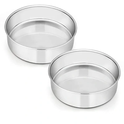 Afbeelding van Roestvrij staal, ronde taartvorm, bakvormen, set van 2, 16 cm, gezond en niet giftig, hoogglans gepoljst, gemakkelijk te reinigen vaatwasmachinebestendig