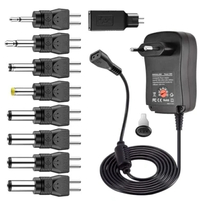 Afbeelding van 30 W universele stekkervoeding met 9 afneembare stekkers 3 V, 4,5 5 6 7,5 12 omkeerbare polariteit, voor huishoudelijke elektronica