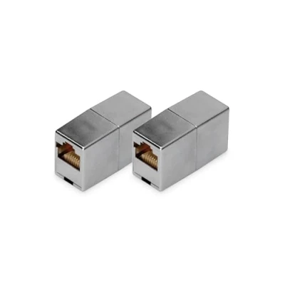 Afbeelding van DIGITUS DN 93901 RJ45 Koppeling Cat 5e 2 stuks Lan Kabel Verlenging Cat5e Netwerkkabel Connector PoE Compatibel Modulaire Voor Switch, DSL, Modem, Router, PC Zilver