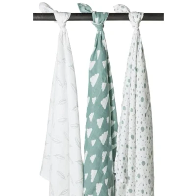 Afbeelding van Meyco hydrofiele swaddles 120x120 cm (set van 3) jade/wit