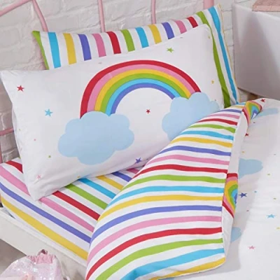 Afbeelding van Rainbow Sky Gestreepte Eenpersoons Hoeslaken En Kussensloop