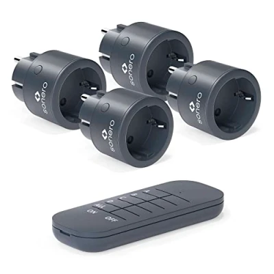 Afbeelding van sonero set met 2300 watt draadloze stopcontacten 4 x contactdoos voor afstandsbediening 1 afstandsbediening, antraciet