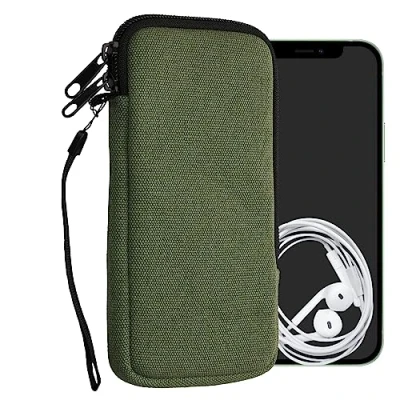 Afbeelding van kwmobile Telefoontasje voor XXL 7&quot; smartphones Universeel smartphone hoesje van canvas 17,7 x 8,5 cm In olijfgroen