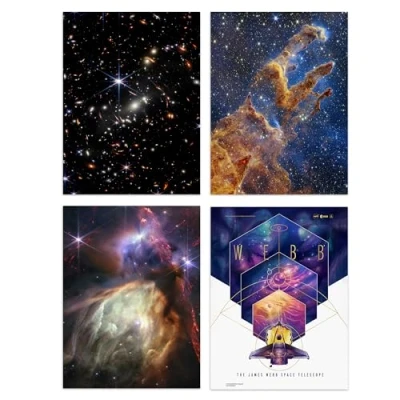 Afbeelding van Artery8 Pack of 4 NASA James Webb Space Telescope Images Deep Field Stars Rho Ophiuchi Clouds Pillars Creation Unframed A4 Wall Art Living Room Prints Set