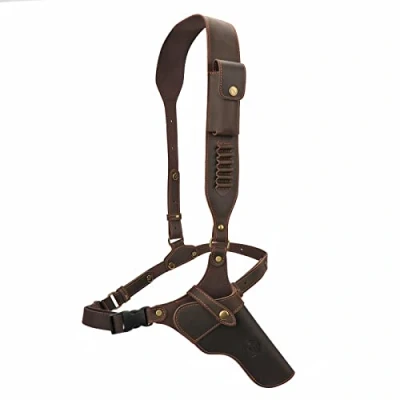Afbeelding van TOURBON Verstelbare Lederen Schouder Pistool Holster Borst Rig Jacht Rifle Sling Munitie Houder