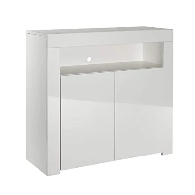 Afbeelding van MMT Furniture Designs Ltd Moderne Witte Matt polijst Buffet Sideboards Display Kabinetten met LED Lichten (Wit, Medium), SIB02White