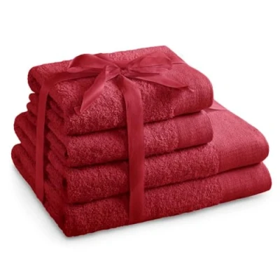 Afbeelding van AmeliaHome Amari Handdoekenset, rood, 2 handdoeken, 50 x 100 cm en douchehanddoeken, 70 140 cm, 100% katoen, absorberend, donkerrood