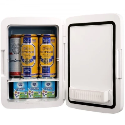 Afbeelding van VEVOR mini koelkast, 10 l/12 blikjes, 2 in 1 kleine koel en verwarmingsfunctie, minibar, drankkoelkast 9 V DC/220 AC, koelkast voor kantoren slaapzalen, zwart