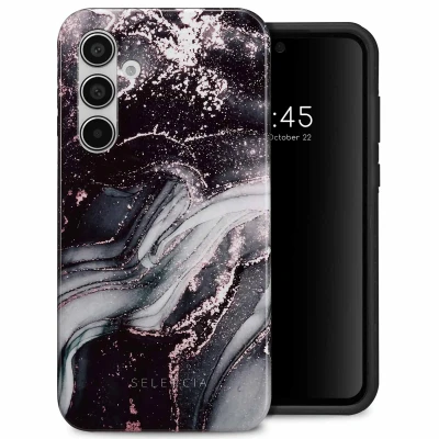 Afbeelding van Samsung Galaxy A55 Hoesje Kunststof Selencia Hardcase/Backcover Chic Marble Black Telefoonhoesje