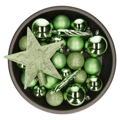 Afbeelding van Decoris Kerstballen met piek 33st kunststof mix groen 5 6 8cm