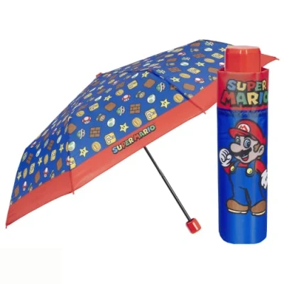 Afbeelding van Super Mario Opvouwbare Paraplu voor Jongens Blauwe Rode Vouwparaplu Kinderen 7+ Jaar met Yoshi Compacte Kinderparaplu Windbestendig Zakformaat School Reizen Diameter 91 cm PERLETTI