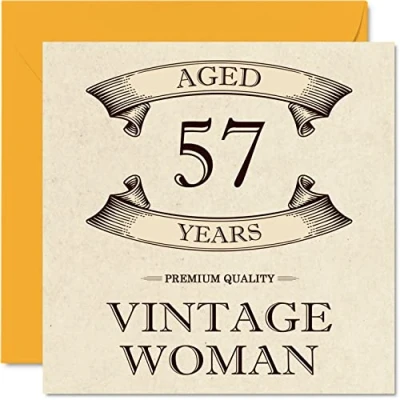 Afbeelding van Vintage 57e verjaardagskaarten voor vrouwen leeftijd 57 jaar leuke verjaardagskaart mama zus vrouw vriendin oppas oma tante, 145 mm x dames wenskaarten,