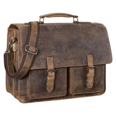 Afbeelding van STILORD &#039;Clarence&#039; Leather Business Bag Men Vintage Briefcase Grote schoudertas voor 15,6 inch laptop en breedte DIN A4 map Trolley Bevestigbaar, Kleur:calais bruin
