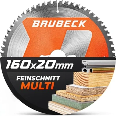 Afbeelding van BAUBECK zaagblad 160x20 + 16 mm adapter, 60Z, 1,5 fijne snede in hout en aluminium, compatibel met Festool TS 55 / ATF E, Bosch PKS A/PKS 54, cirkelzaagblad 160 x 20,