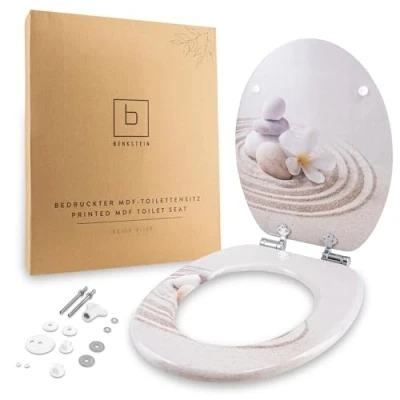 Afbeelding van Benkstein® Beige Bliss Toiletdeksel met softclosemechanisme, antibacterieel, Quick Release voor eenvoudige reiniging, montage, duroplast, afneembaar, tot 150 kg belastbaar