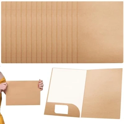 Afbeelding van 16 stuks documentenmap A4 kraftpapier: presentatiemap met kaartsleuven, 310 x 220 mm map projectmappen, ringmap, papier voor kantoor, thuis, school en zakelijk (bruin)